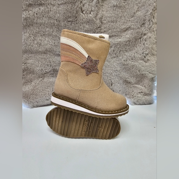 Girls Isla Snow Boots Tan Textile Shooting Star Faux Fur - Picture 3 of 4